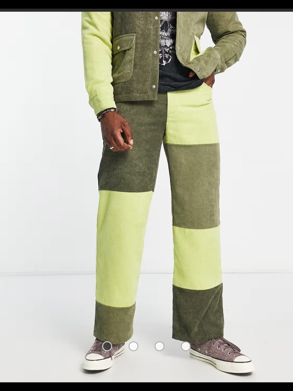 Reclaimed Vintage patchwork pants in green cord Mens XS